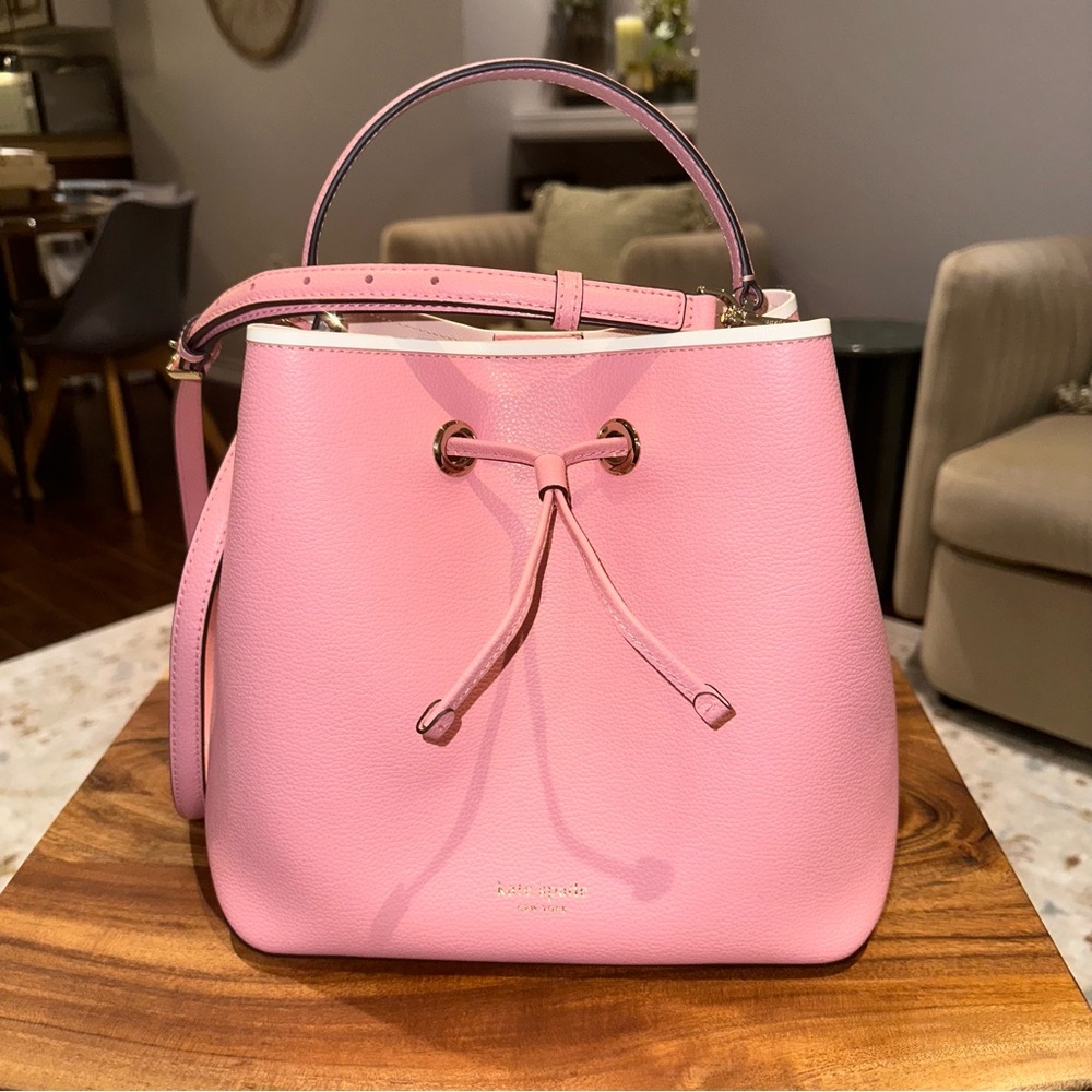 EUC Kate Spade Eva Large Bucket Bag Bright Carnation Pink - Picture 3 of 10